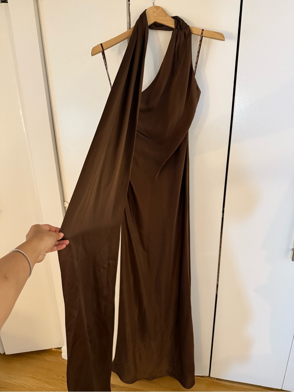 Mango Capsule One-Shoulder Satin Maxi Dress with Neck Scarf - Picture 8 of 9